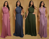 Multiway Infinity A-line V-Neck Sleeveless Pleated Satin Bridesmaid Dress