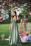 Multiway Infinity A-line V-Neck Sleeveless Pleated Satin Bridesmaid Dress