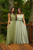 Multiway Infinity A-line V-Neck Sleeveless Pleated Satin Bridesmaid Dress