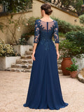 A-Line/Princess Chiffon Applique V-neck 3/4 Sleeves Floor-Length Mother of the Bride Dresses