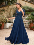 A-Line/Princess Chiffon Applique V-neck 3/4 Sleeves Floor-Length Mother of the Bride Dresses