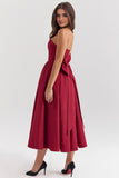 Strapless A-Line Detachable Bow Midi Party Dress