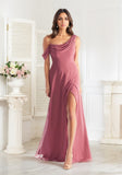 Chiffon Bridesmaid Dress with Asymmetric Draped Neckline