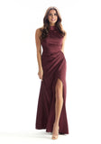 Sheath Halter Luxe Satin Mermaid Bridesmaid Dress