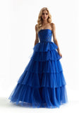 Beaded Embroidered Tiered Tulle Prom Dress