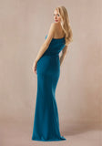 One Shoulder Fit and Flare Evening Gown in Stretch Crepe Wedding Guest Dress