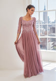 Embroidered Metallic Mesh A-line Evening Gown/Mother of the Bride Dress