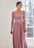 Embroidered Metallic Mesh A-line Evening Gown/Mother of the Bride Dress