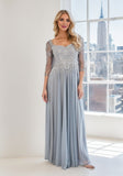 Embroidered Metallic Mesh A-line Evening Gown/Mother of the Bride Dress