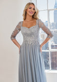 Embroidered Metallic Mesh A-line Evening Gown/Mother of the Bride Dress