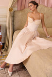 Satin Corset A-Line Deep V-Neck Prom Dress