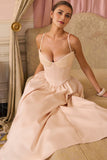 Satin Corset A-Line Deep V-Neck Prom Dress